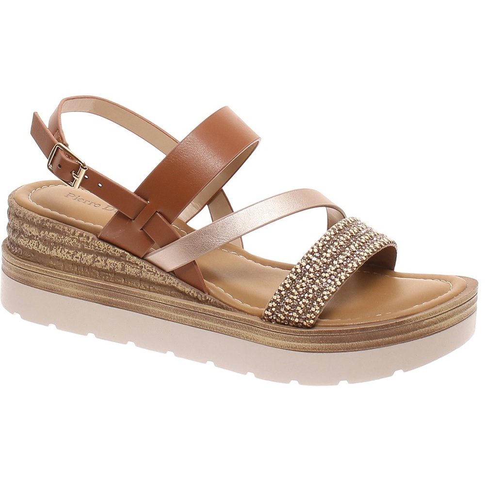 Pierre Dumas Tan and Gold Strappy Sandals